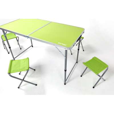 RSonic Campingtisch Alu Tisch Klapptisch 120 x60cm + 4 Hocker gr&uuml;n